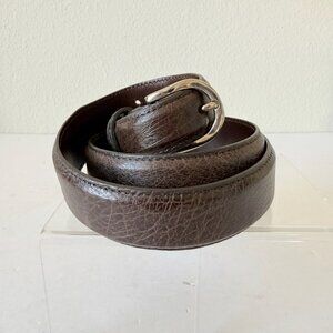 NEW Rod Patrick Mens Smooth Ostrich Leather Belt Dark Brown 1.25” Taper Sz 34